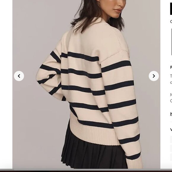 English Factory Striped V-Neck Sweater Cream Navy Heavy Knit NWT Size L - Picture 4 of 12